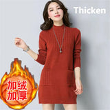 Mid-length Plus Velvet Bottoming Sweaters Women's Thicken Soft Long Knitted Tops Mock Neck Slim Warm Pullovers With