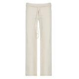 Fongt Base Solid Color High-Rise Micro-Speakers Roll Waist Wide Waist Thin Leisure Sweating Trousers