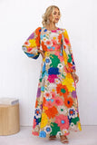 Fongt Autumn And Winter New Fashion Print Round Collar Lantern Sleeve Long Style Accept Waist Dress-23132-Outfit