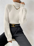 Fongt And Winter New Loose Thin High-Necked Shoulder Sleeve Knitted Sweater Woman