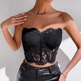 Fongt 2025 New Autumn Black Female Corset Fish Bone Lace Vest 0002