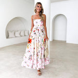 Fongt Women's Summer Fashion Print Strip Slings Sexy Big Swing High Waist Dress Women