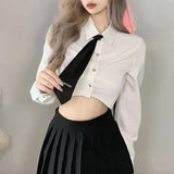 Station 2022 Autumn New Women's Solid Color Chromic Collar Fashion Tie Umbilled Long-Sleeved