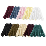Fongt 2025 New Women's V-Neck Single Buckle Long-Sleeved Cascade Decorative Shirt 10 Colors