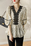 Chiffon Women's Blouse Large Size Printing Lace Loose Shirt Elegant Summer Short Sleeve Casual Top Fashion Female