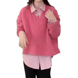 Korean Version Autumn And Winter Loose Fashion Solid Color Short Style Sweet Little Man New Soft Waxy Sweater Women's Dress-Outfit