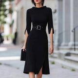Fongt Elegant Stuff Spring And Autumn Long-Sleeved Belt Dress Explosion