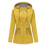 Long-sleeved Waterproof Mid-length Trench Hooded Striped