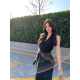 Fongt Red Gas Fried Street Women's Clothing 2025 New Pure Hot Girl V Collar Hanging Neck Dress Thin Sleeveless A-Character Dress