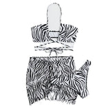 2023 New Striped Print Drawstring With Three-Piece Swimsuit Bikini