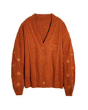 Fongt Same Taylor Orange Cardigan Embroidered Stars Loose Languid Temperament Sweater