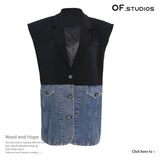 Fongt New Cowboy Splicing Colliding With Colored Shoulder Cotton Suit Sleeveless Vest Coat Female 1669