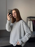 Fongt Spring And Summer New Striped T-Shirt Women Simple Leisure Loose Thin Sleeve Long-Sleeved Top