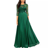 Fongt Dress Station Splicing Chiffon Dress Round Collar Lace Dress Evening Dress Women's