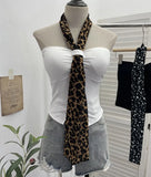 Fongt Shot Leopard-Print Silk Scarf Hanging Neck Design Folded Bra Strap Chest Pad Vest Short Sleeveless Top Lady 9206
