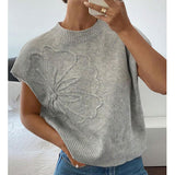 Fongt Loose Women's Sweater Solid Color Knitted Embroidered Sleeveless Vest Vest Topess