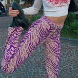 Length Purple Trousers High Waist Button Zipper Party Outfits