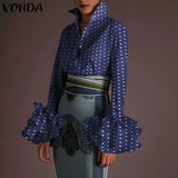 Autumn Women's Blouses Vintage Demin Shirts VONDA 2022 Fashion Pagoda Sleeve Tops Lapel Casual Loose Solid Blusas Femininas