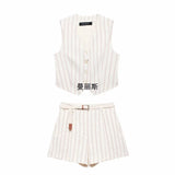 Fongt Women's Striped Vest Casual Loose Shorts Set In Autumn 2025