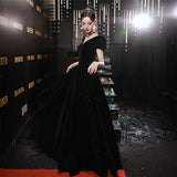 Fongt Art Candidates Evening Dresses 2025 New Winter Black Silky Long Annual Meeting Evening Dress Hosting Dress