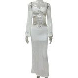 Fongt 2025 New Wapped Chest Sleeve Blouse Knitted Women's Two-Piece Set