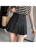 Waist Pleated Skirt Women 2023 Summer Preppy Style A Line Mini Skirts Contrast Color Woman Irregular Short Skirts