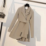Ladies French Elegant Blazer Dresses Women Notched High Waist A-line Solid Autumn Winter Korean