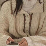 Women Baggy Panelled Korean Fashion S-3XL Pockets Sweet College Long Sleeve Кардиган Женский Temper Gentle Knitting