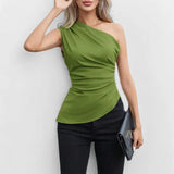 Fongt Women's Summer Sloping Shoulder Sling Vest Female Elegant Chic Repair Hottie Sleeveless Top