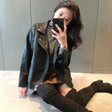 Fongt Spring And Autumn Installed New Pu Small Leather Coat Female Short Style Korean Version Loose Student Chic Locomotive Leather Jacket Female Jacket-Outfit