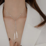 Sterling Silver Geometric Triangle Necklace-Outfit