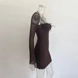 Fall Dresses For Women 2021 Long Sleeve Breast Wrapped Sexy Bodycon Outfits Elegant Casual Mini