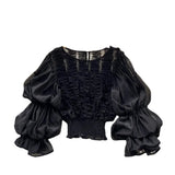 Lace Design Sense Shirt French Niche Lantern Sleeve Temperament Slim And Short Style Blouse-Outfit