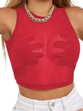 2024 Summer New Round-Neck Women's Sleeveless Mesh Perspective Embroidered Palm Creative Vest