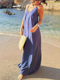 Fongt Women's Solid Color Slings Loose Holiday Dress Bare Sleeveless Women 8158