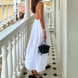 Fongt New Women's Temperament Sexy Bare Back Sleeveless Solid Color V Tie Sling Skirt Dress