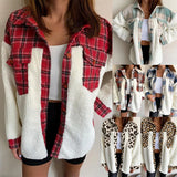Fongt New Collared Leopard Print Plush Stitching Color Warm Long-Sleeved Autumn And Winter Shirt Jacket