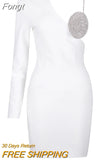 2023 New Ladies Dress Shiny Luxury Diamond One-Shoulder Design Long Sleeve Celebrity Club Black Sexy Mini Bandage