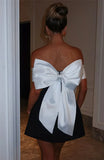 Black Off-shoulder Large Back Bow Mini Dress-Outfit