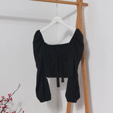Fongt Bow Collar Long Sleeve Shirt Short Umbilly Pure Lust Wind Shoulder Coat 8829