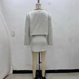 Fongt Spring Long Sleeve Water Drill Decoration Short Rough Spinning Ring Velvet Jacket Mini Skirt Suit Woman