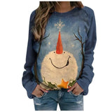 Christmas Printing T-shirt Plaid Women Casual Long Sleeve Shirts Blouse