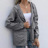 For Women 2021 Hooded Windproof Female Basic Zipper Coat Womens Clothing Solid Color Long Sleeve Casual Cardigan