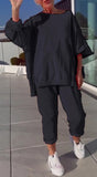 Fongt New Casual Solid Color Collar Long-Sleeved Top Sports Trouser Suit Women