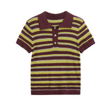 Fongt Homemade New Women's Classic Striped POLO Collar Blouse 9588032
