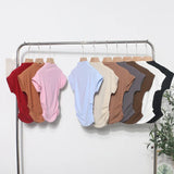 Real Shoot Half-High Collar Hottie Folded Slimmed Short T-Shirt Jacket Woman