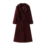 Fongt Autumn New Female Retro Leisure Double Buckle With Belt Long Hair Coat