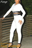 Letter Print Bandage Women 2 Piece Set Long Sleeve Crop Top High Waist Leggings Set Matching Outfits Sportswear Work
