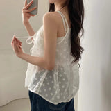 V-Neck Lace-Up Floral Mesh Bow Knot Blouse-Outfit