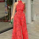 Fongt 2024 Women's Ins New Fashion Round Collar Sexy Print